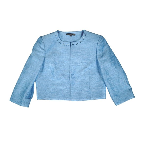 PRESTON & YORK Jacquard Jacket Blue Beaded Cropped Blazer  SZ 10 - Picture 1 of 14